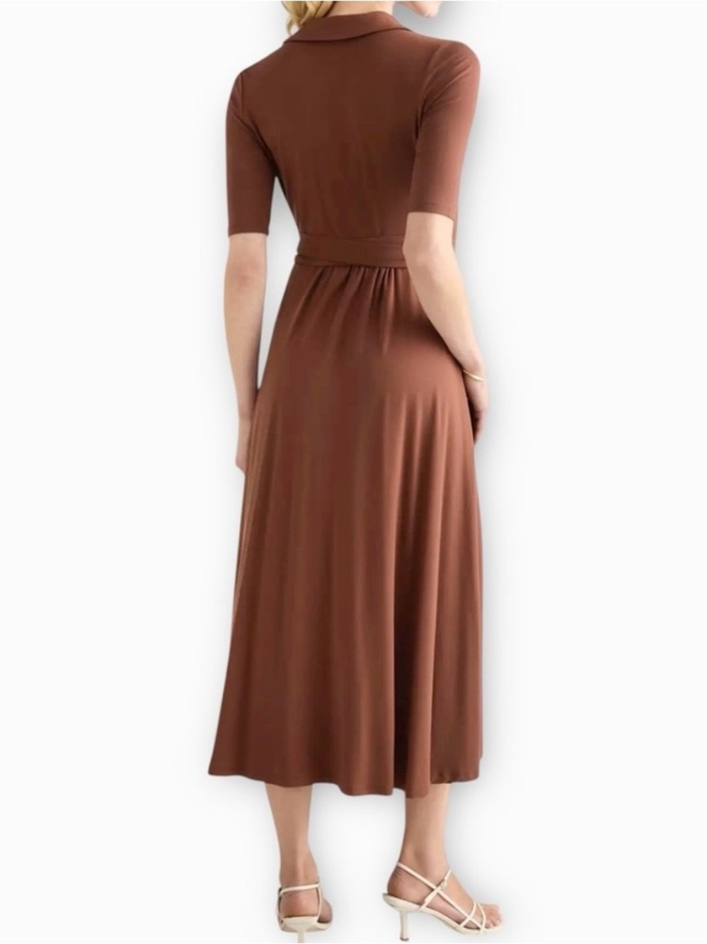 Quince Tencel Jersey Midi Wrap Dress in Brown Size Medium